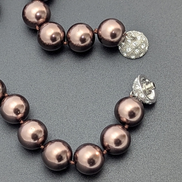 Patty Tobin 14mm Brandy Chocolate Shell Pearl Necklace Estate 130g • 925 Silver - Picture 10 of 11